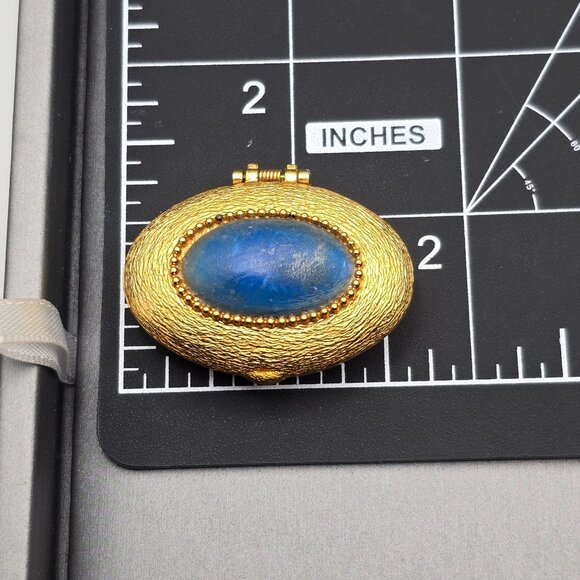 VTG Helena Rubinstein Trinket Box 1.75" Gold Tone Blue Cabochon Vanity Accent 60 - Picture 7 of 8